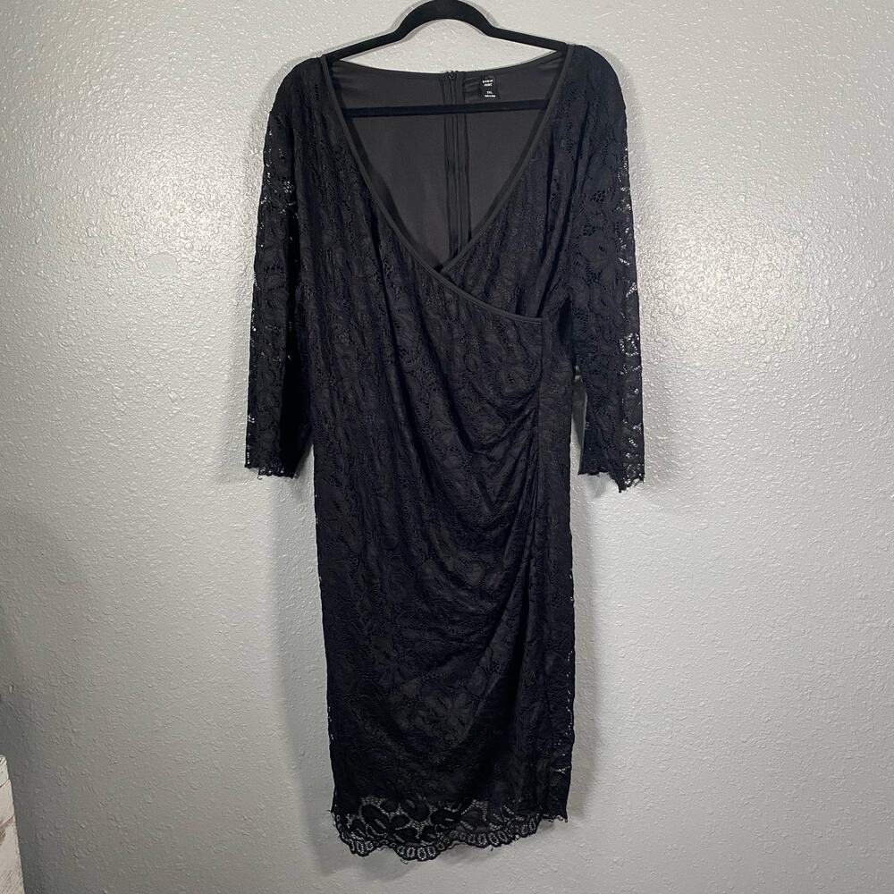 Womens 3xl Faux Wrap Black Dress Lace 3/4 Sleeve Zip Back Knee Length Mini - Picture 6 of 6
